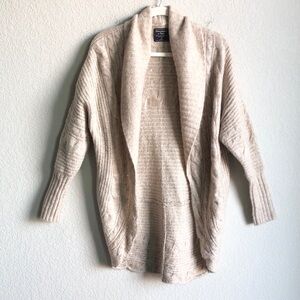 NWT Abercrombie and Fitch Fuzzy Open Front Long Cardigan Sweater Beige